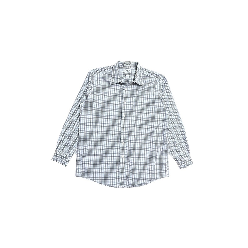 L.L.Bean Shirt Mens 16.5 34/35 Blue Plaid Wrinkle Free Classic Fit Long Sleeve